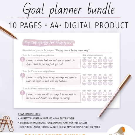Printable GOAL PLANNER • Goal Planning Calender • Monthly Goal Setting Planner • Goal Worksheet