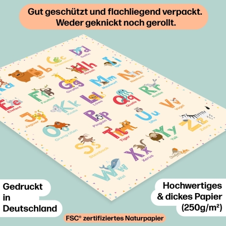 ABC Poster mit Tier Alphabet | fürs Kinderzimmer, Kindergarten & Grundschule | orange A3 Größe | CreativeRobin