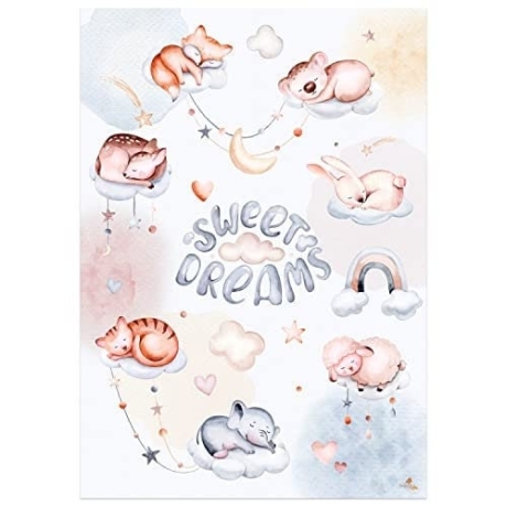 Sweet Dreams Poster fürs Kinderzimmer, Kindergarten & Grundschule | Süße schlafende Tiermotive | DIN A3 Größe | CreativeRobin