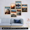 CreativeRobin Poster Set als Wohnzimmer Deko | 4x A3 + 2x A4 Wandbilder Collage | ohne Rahmen » Bergpanorama mit Sonnenuntergang «