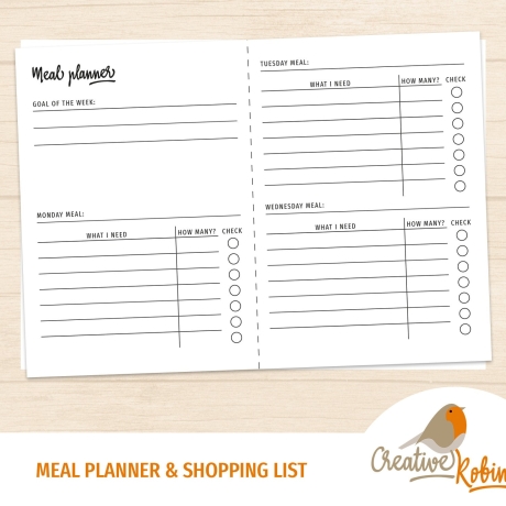 Meal Planner Food with Shopping Checklist PDF | Meal Preparation Printable Planner | Week Planner Food | Daily & weekly Mealplanner Journal