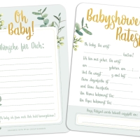 Schönes Babyparty Spiel mit Baby Quiz + Wünschen • 25 Karten für Junge & Mädchen • Ideales Babyshower Geschenk • Eukalyptus • CreativeRobin