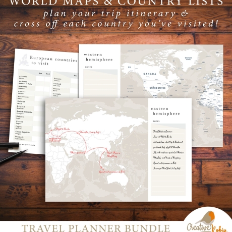 Reiseplaner zum Ausdrucken • Mit Weltkarte • Routenplaner •