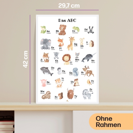 Alphabet Poster mit Tier ABC als Babyzimmer, Kinderzimmer Deko oder Kindergarten | A3 Größe | CreativeRobin