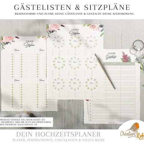HOCHZEITSPLANER zum Ausdrucken •  Hochzeitsplanung DIY • Trauzeugin Planer Checkliste • DIN A4 • 130 Planer-Seiten zum Ausdrucken