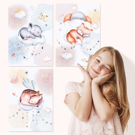 Süße Träume Poster-Set als Babyzimmer Deko I schlafendes Schäfchen, Koala, Elefant & co. I ohne Rahmen I CreativeRobin