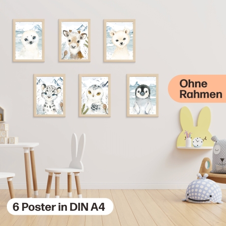 6er Poster-Set fürs Kinderzimmer mit Nordischen Tieren der Arktis | Schöne Babyzimmer Deko | ohne Rahmen | CreativeRobin