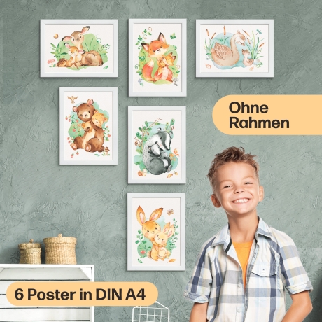 Mutter & Baby Waldtier Poster-Set fürs Kinderzimmer I Babyzimmer Deko I ohne Rahmen I CreativeRobin