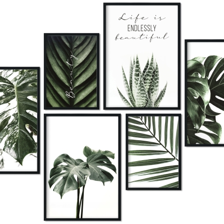 CreativeRobin Poster Set als Wohnzimmer Deko | 4x A3 + 2x A4 Wandbilder Collage | ohne Rahmen » Eukalyptus & Monstera Pflanzen «