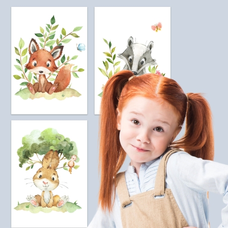 Süßes 6er Waldtier Poster-Set fürs Kinderzimmer I Schöne Babyzimmer Deko mit Bär, Fuchs, Igel und co. I ohne Rahmen I CreativeRobin