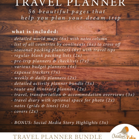 Reiseplaner zum Ausdrucken • Mit Weltkarte • Routenplaner • Budgetplaner • Packlisten • Reisetagebuch • Notizseiten uvm.