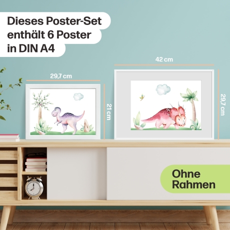 6er Dino Poster-Set fürs Kinderzimmer I Babyzimmer Deko I ohne Rahmen I CreativeRobin