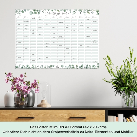 Geburtstagskalender immerwährend Eukalyptus I Jahresunabhängiger Wandkalender I DIN A3 Dauerkalender I CreativeRobin