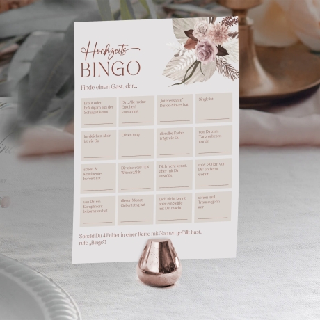 Hochzeitsbingo als Hochzeitsspiel für Brautpaar & Gäste im schönen floralen Design I 50 Blätter I CreativeRobin