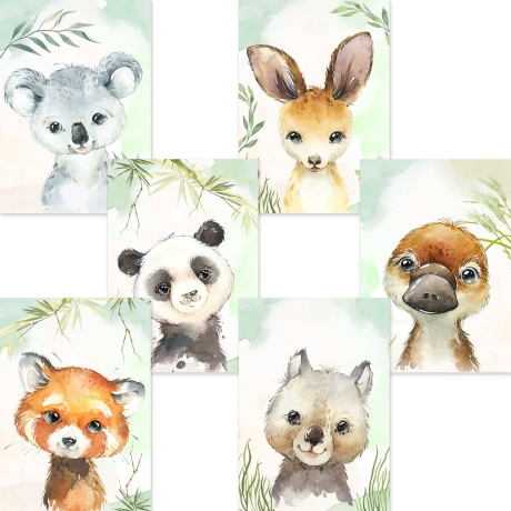 6er Poster-Set Australischer Baby Tiere und Pandabären | A4 Format | ohne Rahmen | CreativeRobin