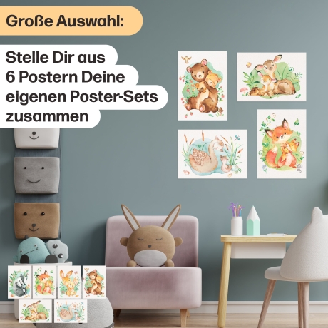 Mutter & Baby Waldtier Poster-Set fürs Kinderzimmer I Babyzimmer Deko I ohne Rahmen I CreativeRobin