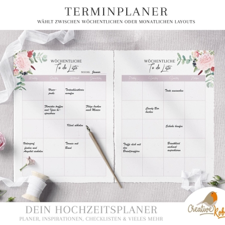 HOCHZEITSPLANER |  Hochzeitsplanung Buch | Trauzeugin Planer | Hochzeit planen Checkliste  | Hochzeit DIY Deutsch | 97 Seiten Pdf Planner A4