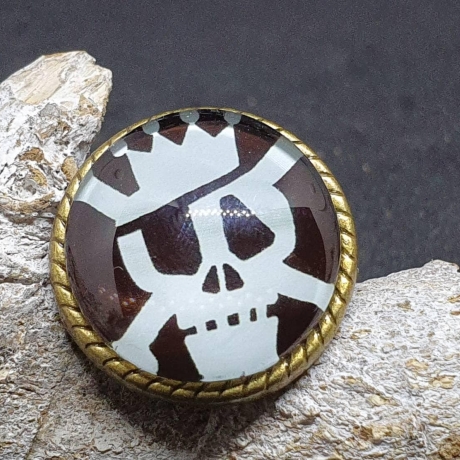 Button Pin bronzefarben Anstecker Pirati mit 20mm Cabochon Skull Halloween