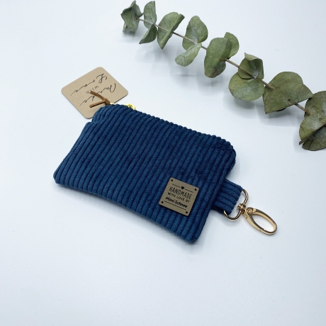 Mini Portemonnaie Cord  blau, Geldbörse Cord, Mini-Geldbörse