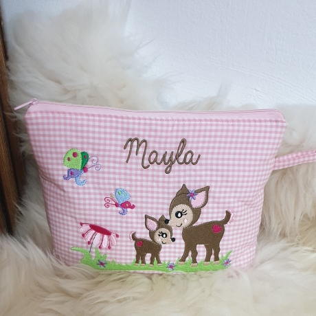 Windeltasche Kulturtasche Rehe Reh rosa mit Namen W167