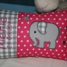 Kissen Elefant Karo grau Sterne pink & Wunschnamen W1183