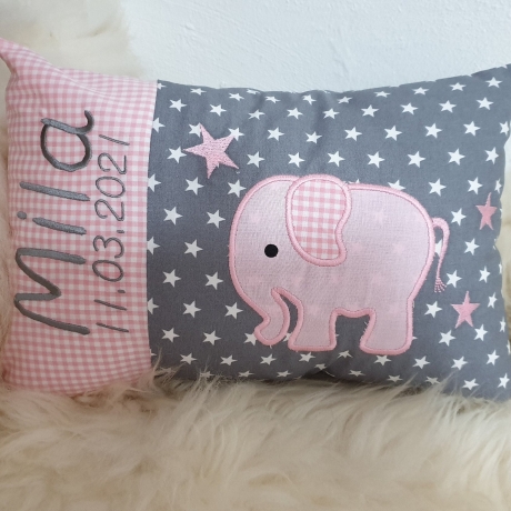 Kissen Elefant rosa grau & Wunschnamen W916