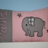 Kissen Elefant uni grau Karo rosa & Wunschnamen W750