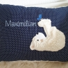Kissen Bär Teddy Schmetterling Punkte dunkelblau & Namen W1053
