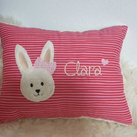 Kissen Hase Hasenmädchen rosa Streifen & Wunschnamen W1010