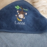 Babybadetuch Kapuzenhandtuch Affe stahl-dunkelblau & Name W443