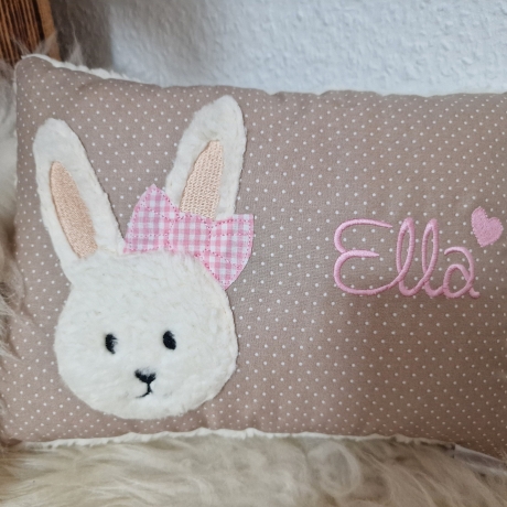 Kissen Hase Hasenmädchen Punkte beige, hell & Wunschnamen W972