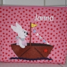 Windeltasche Kulturtasche Hase im Boot rosa mit Namen W174