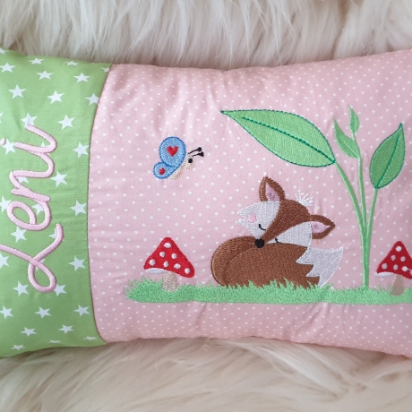 Kissen Fuchs grüne Sterne rosa Punkte & Wunschnamen W1050