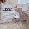 Kissen Bär Teddy Schmetterling beige Streifen & Wunschnamen W716
