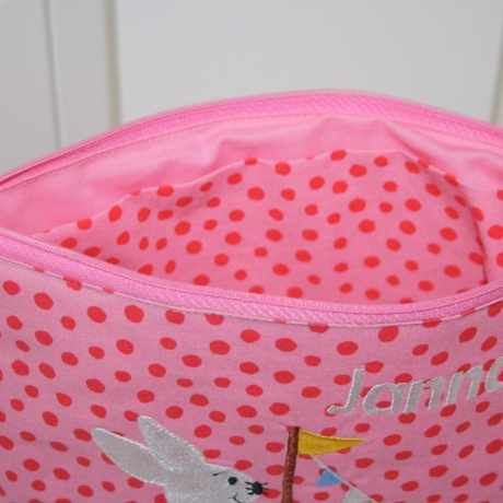 Windeltasche Kulturtasche Hase im Boot rosa mit Namen W174