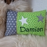 Kissen 2 Sterne graue Sterne grüne Dots & Wunschnamen W1097