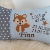 Kissen Geburtskissen Fuchs Sterne grau Punkte grün & Namen W902