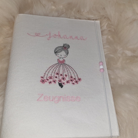 Zeugnismappe Ballerina Mädchen Blumen rosa Wollfilz creme  W120