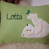 Kissen Bär Teddy Eisbär Schmetterling grüne Punkte & Namen W955
