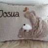 Kissen Bär Teddy Schmetterling beige Karo II & Wunschnamen W736