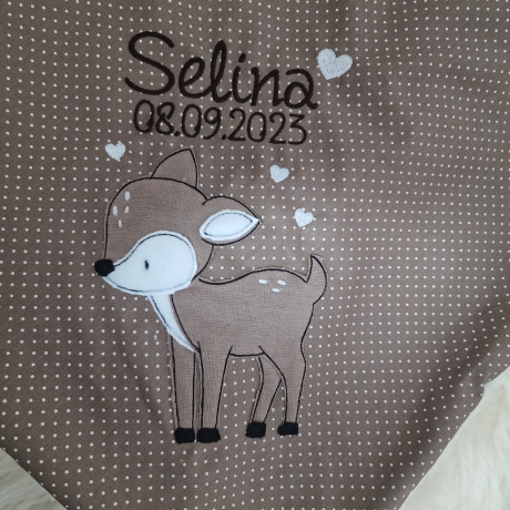 Babydecke Decke Reh Punkte beige (dunkel) Punkte & Namen W54