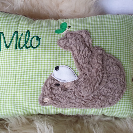 Kissen Bär Teddy Schmetterling grün Karo & Wunschnamen W1297