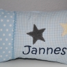 Kissen 2 Sterne hellblaue Sterne hellblau Karo & Wunschnamen W746
