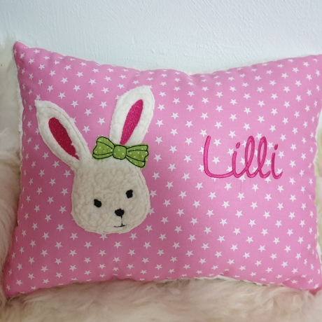Kissen Hase Häschen Sterne hellpink & Wunschnamen W1266