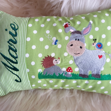 Kissen Esel mit Igelchen grün & Wunschnamen W997