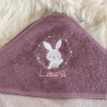 Babybadetuch Kapuzenhandtuch Hase mauve & Wunschname W334