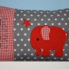 Kissen Elefant Karo rot Sterne grau & Wunschnamen W917