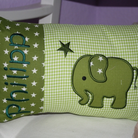 Kissen Elefant oliv grün & Wunschnamen W1272
