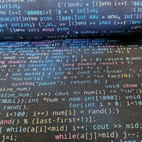 French Terry Stoff Druck C++ Nerd Stoff, Programmierung, Quelltext marineblau