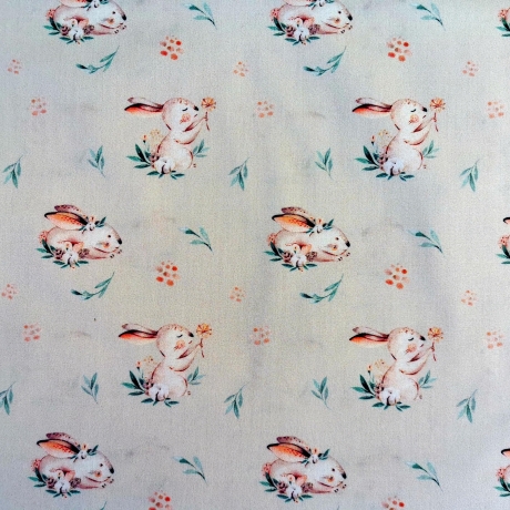 Baumwoll-Stoff Ostern, Häschen und Blümchen